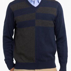 Perry Ellis Men’s V‑Neck Cotton Sweater Navy Blue Size M